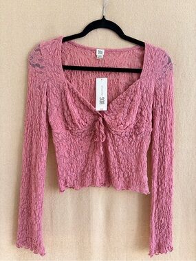 Urban Outfitters BDG Women's Pink Lace Tie-Front Long Sleeve Top Sheer/Boho S